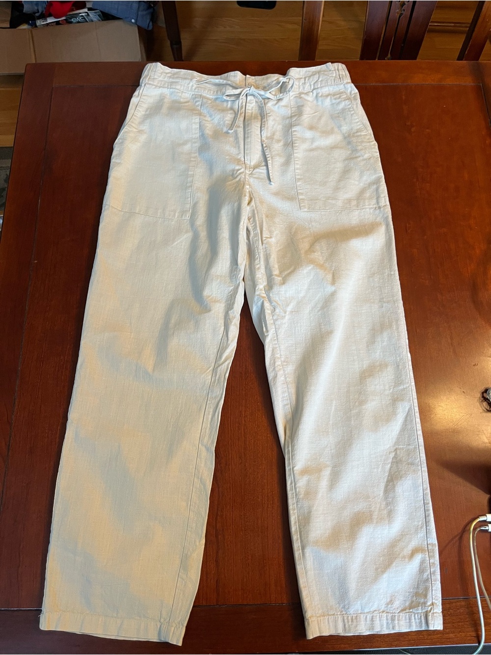 Men's Linen Drawstring Pants in Light Beige